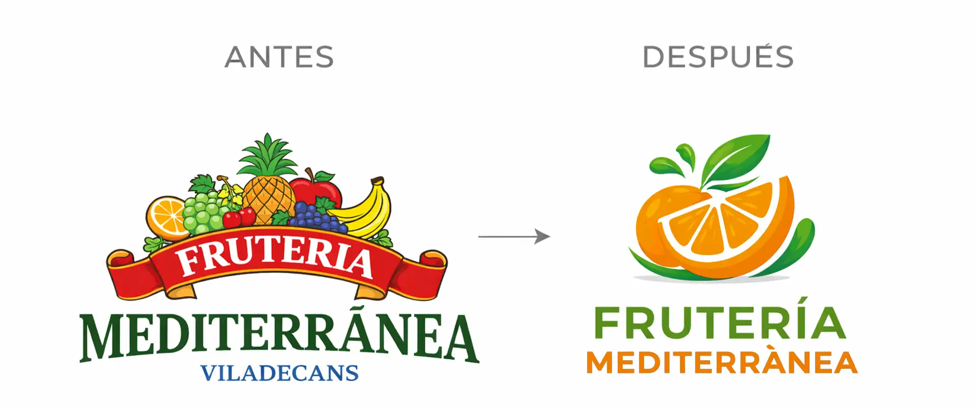 Antes y después del rediseño de logotipo para frutería en Viladecans