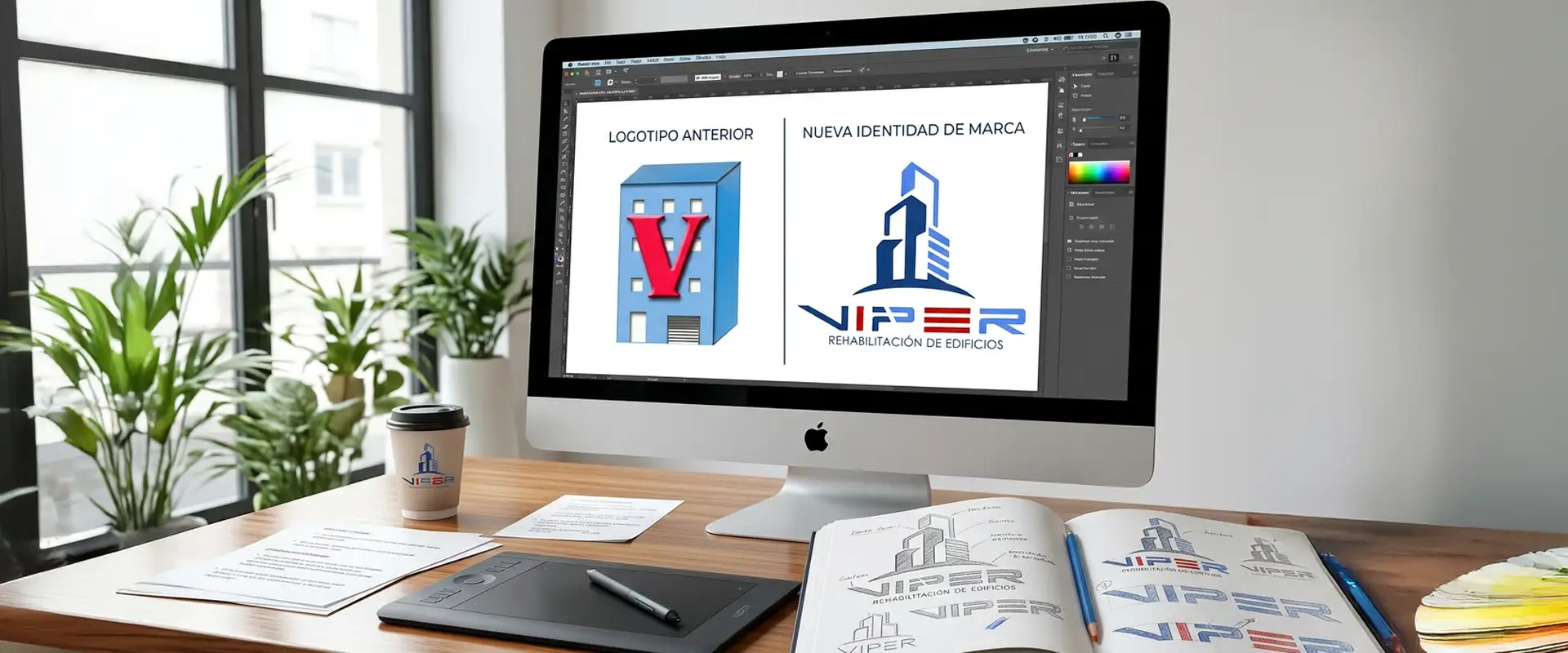 Antes y después del rediseño de un logotipo profesional