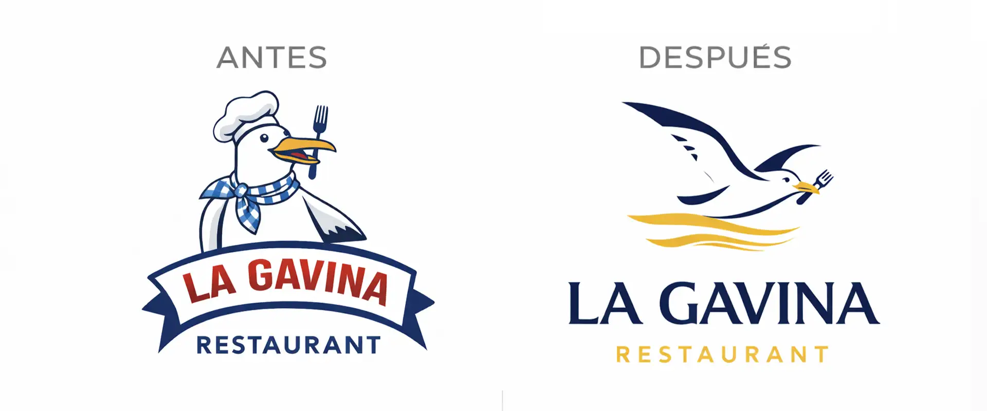 Antes y después del rediseño de logotipo para restaurante Barcelona